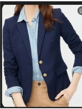 J.Crew Schoolboy Blazer Jacket in Navy Blue Classic Style Gold buttons Size 24